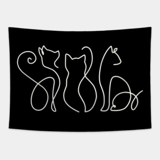 Minimalist Cat Line Art Tapestry
