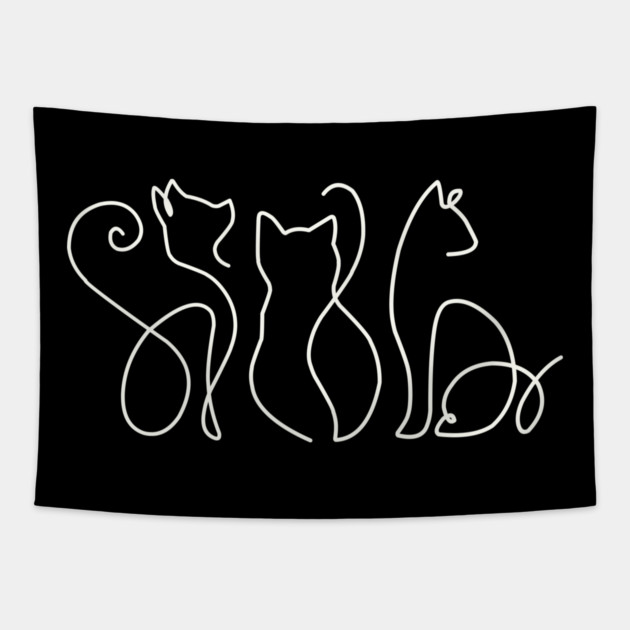Minimalist Cat Line Art Tapestry by Premachandra's Store