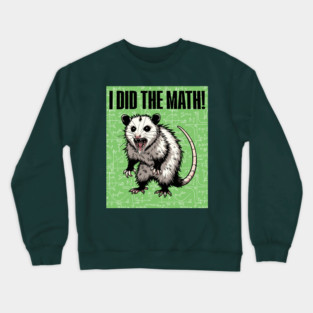 Hissing Feral Possum screams "I Did The Math!" funny design Crewneck Sweatshirt