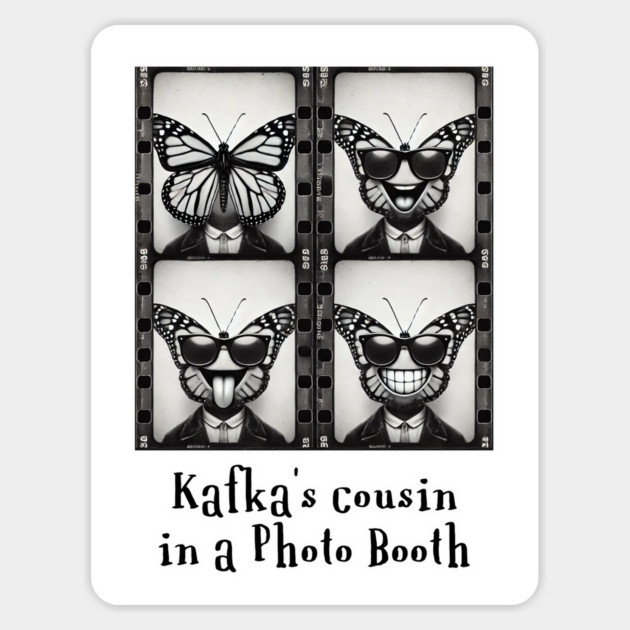 Kafka's Cousin in a Photobooth, silly Butterfly Man selfies Magnet by Luxinda
