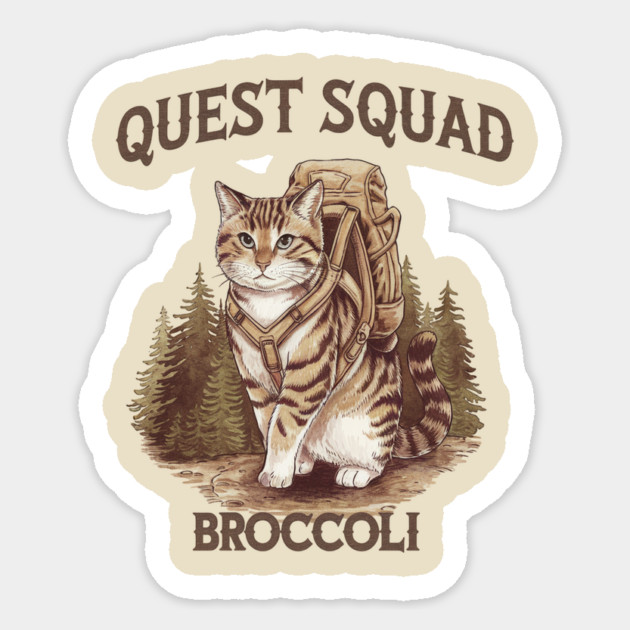 Quest Fantasy Squad Broccoli Funny Cat Sticker by ArtistTee ⭐⭐⭐⭐⭐