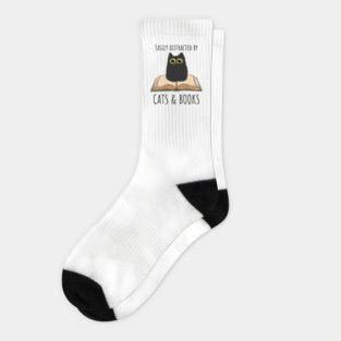 Easily Distracted By Cats & Books Socks