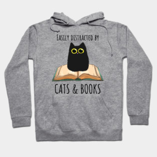Easily Distracted By Cats & Books Hoodie