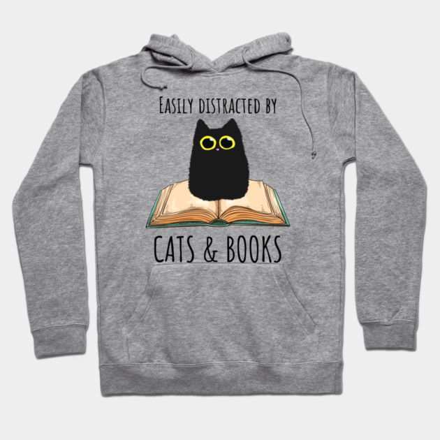 Easily Distracted By Cats & Books Hoodie by Premachandra's Store