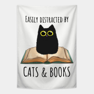 Easily Distracted By Cats & Books Tapestry