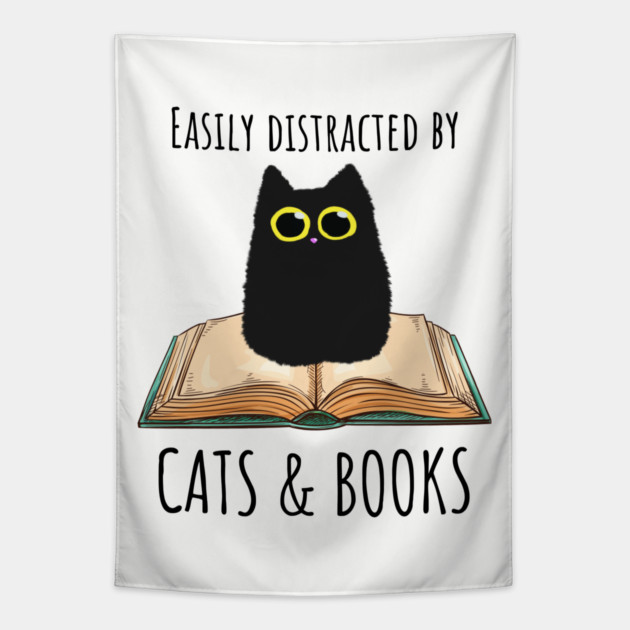 Easily Distracted By Cats & Books Tapestry by Premachandra's Store
