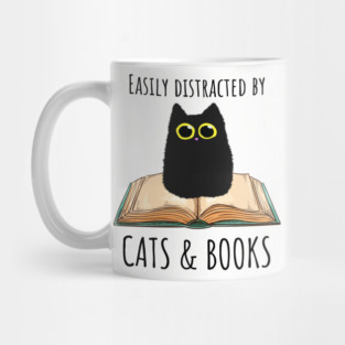 Easily Distracted By Cats & Books Mug
