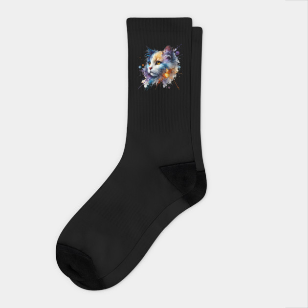 Abstract Watercolor Cat Socks by Premachandra's Store