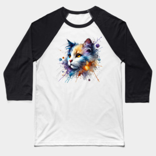 Abstract Watercolor Cat Baseball T-Shirt