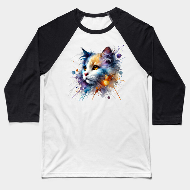 Abstract Watercolor Cat Baseball T-Shirt by Premachandra's Store