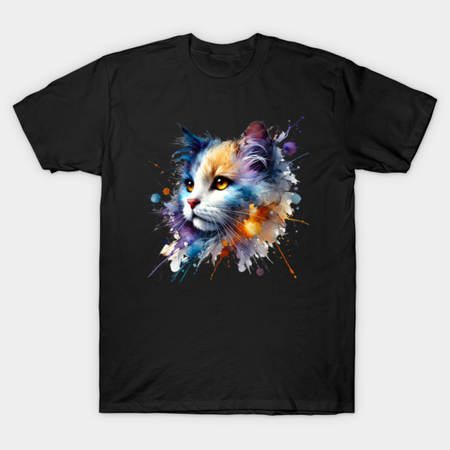 Abstract Watercolor Cat T-Shirt by Premachandra's Store