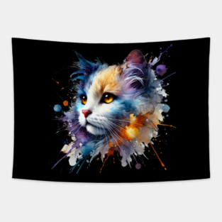 Abstract Watercolor Cat Tapestry