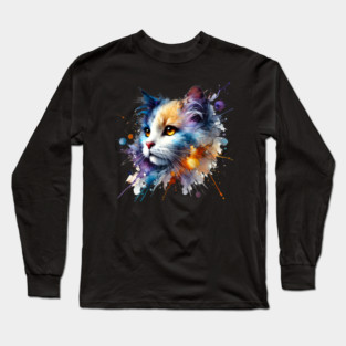 Abstract Watercolor Cat Long Sleeve T-Shirt