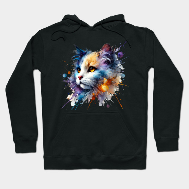 Abstract Watercolor Cat Hoodie by Premachandra's Store