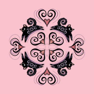 Jumping Black Cats - Fun Ornamental Design T-Shirt