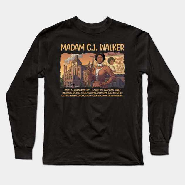 Madam C.J. Walker Long Sleeve T-Shirt by UrbanLifeApparel