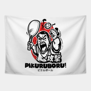 Angry Pikuruboru Pickleball Tapestry