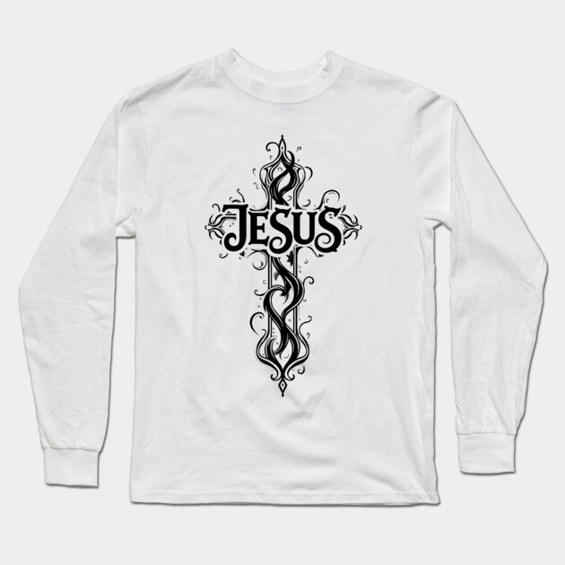 Jesus Cross Design Long Sleeve T-Shirt by Rox