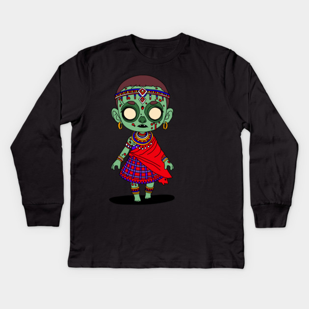 Cute Maasai Zombie Kids Long Sleeve T-Shirt by H. R. Sinclair