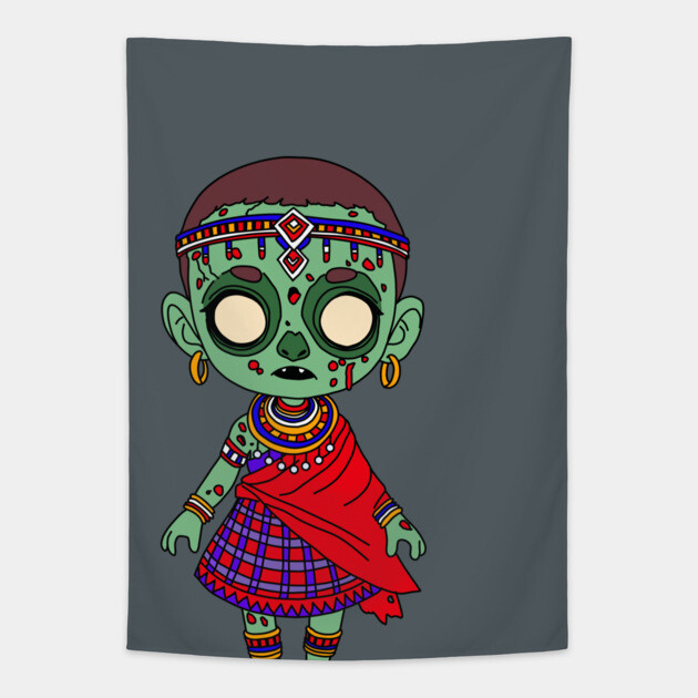 Cute Maasai Zombie Tapestry by H. R. Sinclair