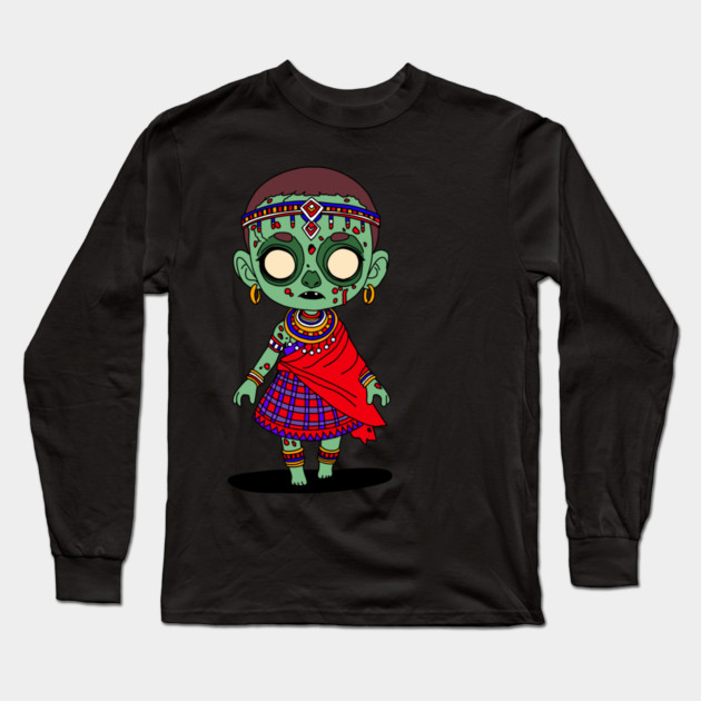 Cute Maasai Zombie Long Sleeve T-Shirt by H. R. Sinclair