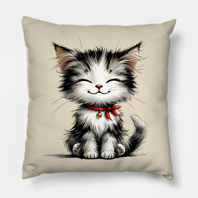 Cute Watercolor Kitten Pillow by Premachandra's Store