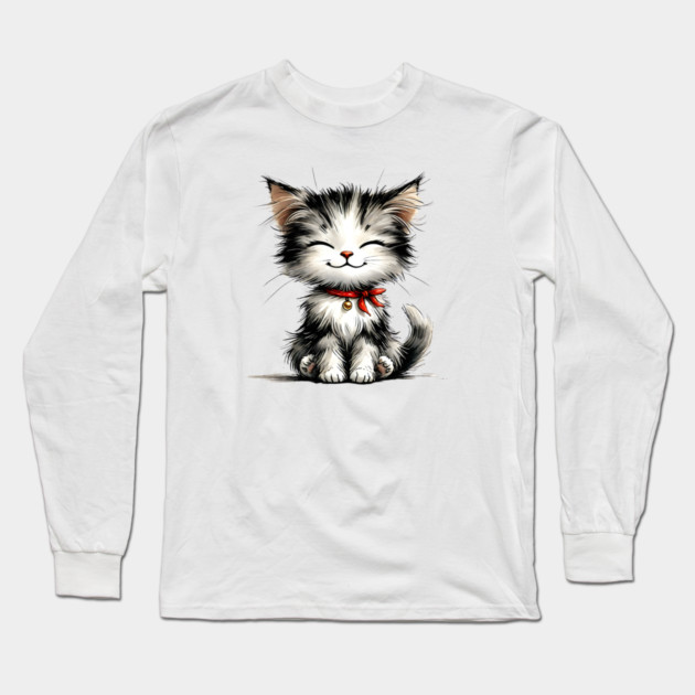 Cute Watercolor Kitten Long Sleeve T-Shirt by Premachandra's Store