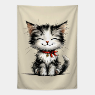 Cute Watercolor Kitten Tapestry