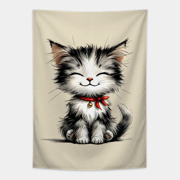 Cute Watercolor Kitten Tapestry by Premachandra's Store