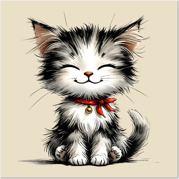 Cute Watercolor Kitten Wall Art by Premachandra's Store