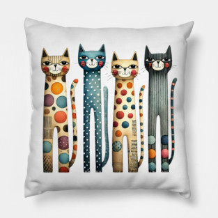 Quirky Colorful Cats Pillow
