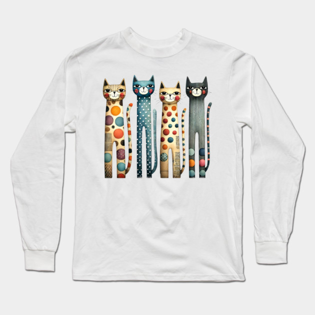 Quirky Colorful Cats Long Sleeve T-Shirt by Premachandra's Store