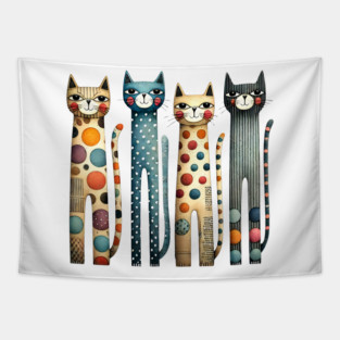 Quirky Colorful Cats Tapestry