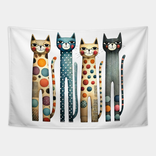 Quirky Colorful Cats Tapestry by Premachandra's Store