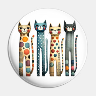 Quirky Colorful Cats Pin