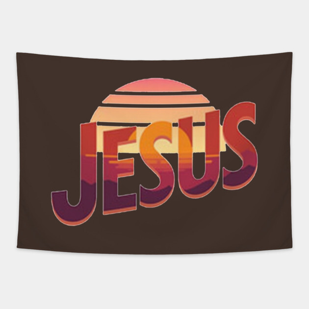 Jesus Sunset Retro Vintage Design Tapestry by Rox