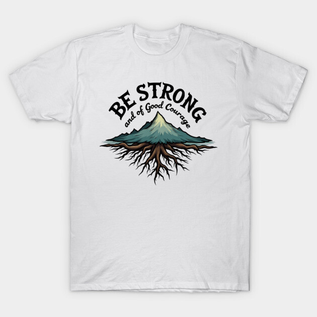 Be Strong and of Good Courage Christian Design Tree Roots T-Shirt by Rox