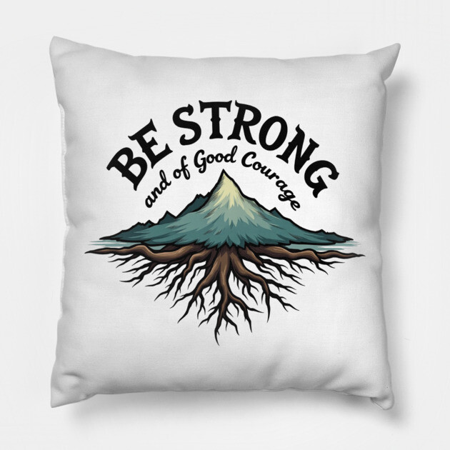 Be Strong and of Good Courage Christian Design Tree Roots Pillow by Rox
