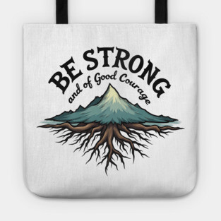 Be Strong and of Good Courage Christian Design Tree Roots Tote