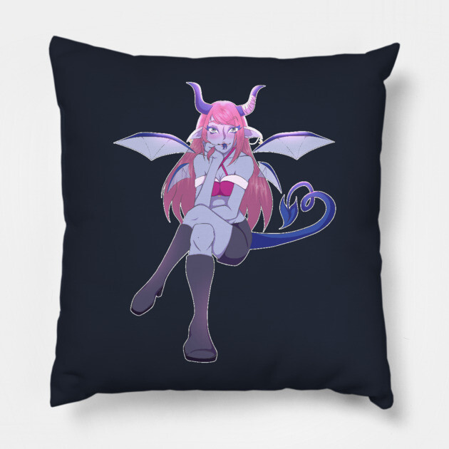 Pink Demon Girl Pillow by Art Of Glo