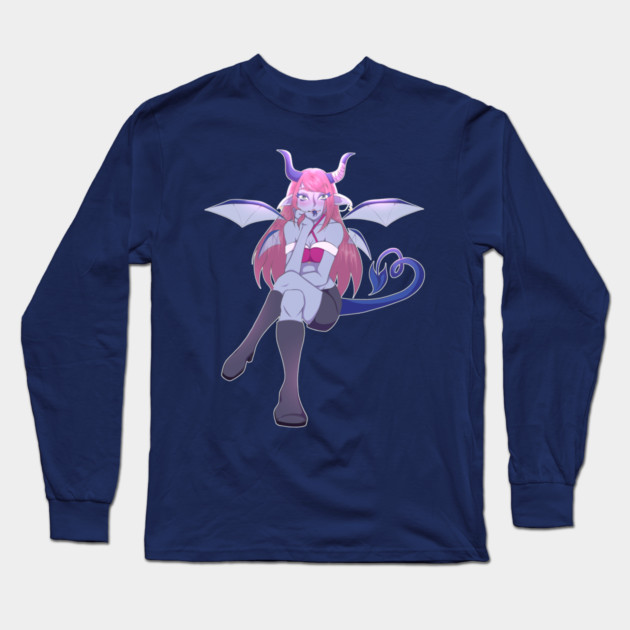 Pink Demon Girl Long Sleeve T-Shirt by Art Of Glo