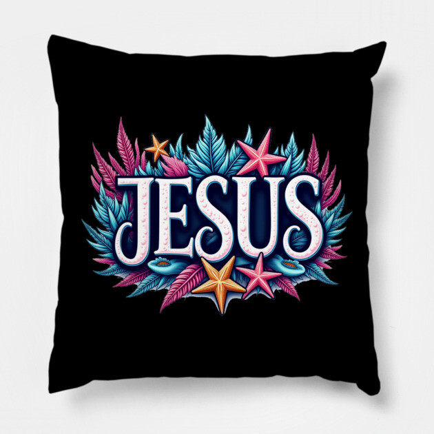 Jesus name cartoon undersea inspired Pillow by Rox