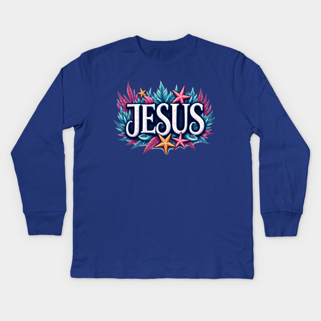Jesus name cartoon undersea inspired Kids Long Sleeve T-Shirt by Rox