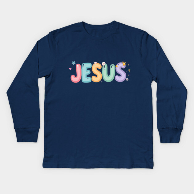 Jesus Cartoon Kids Design - Fun Christian Faith Graphic Kids Long Sleeve T-Shirt by Rox