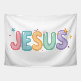 Jesus Cartoon Kids Design - Fun Christian Faith Graphic Tapestry