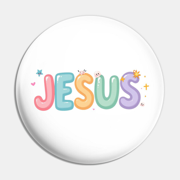 Jesus Cartoon Kids Design - Fun Christian Faith Graphic Pin by Rox