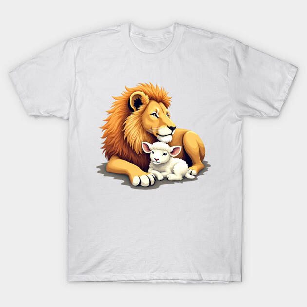 Christian Lion and Lamb Design - Symbol of Peace and Strength T-Shirt by Rox
