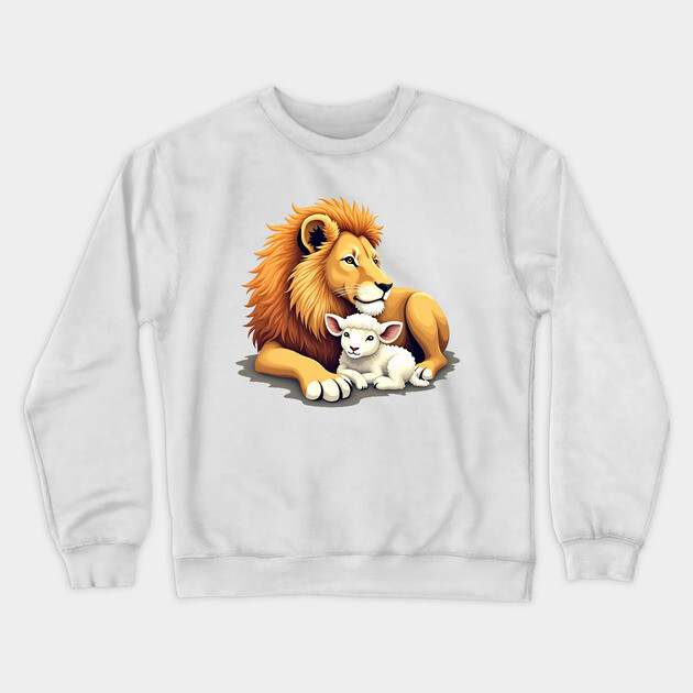 Christian Lion and Lamb Design - Symbol of Peace and Strength Crewneck Sweatshirt by Rox