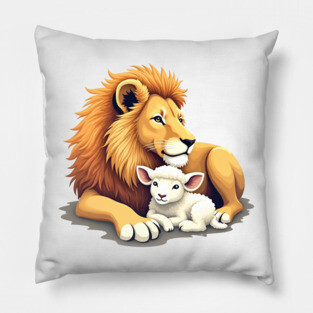 Christian Lion and Lamb Design - Symbol of Peace and Strength Pillow
