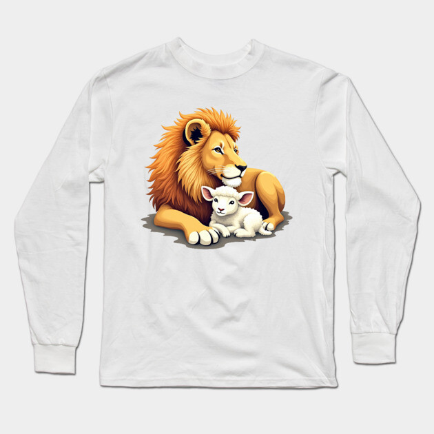 Christian Lion and Lamb Design - Symbol of Peace and Strength Long Sleeve T-Shirt by Rox